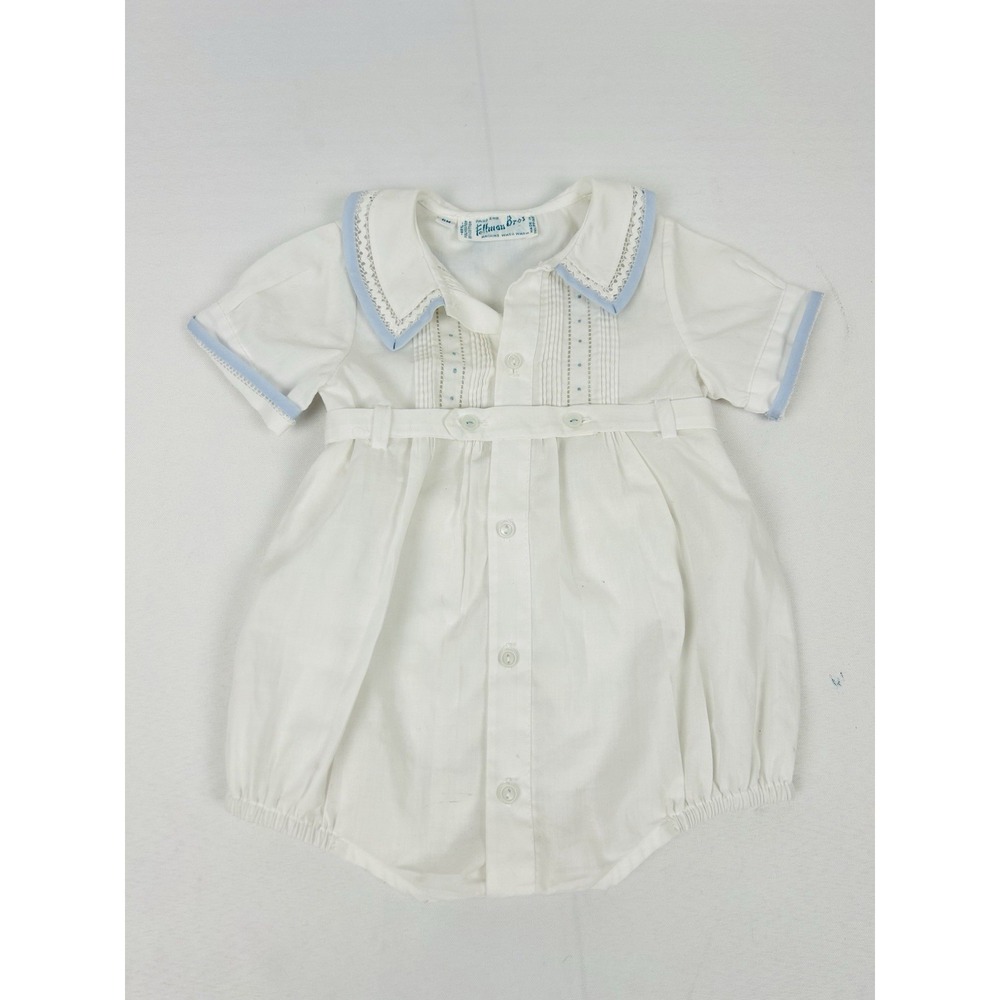 Fellman Bros 6M Jumper White Blue Trim Belted Collar Blessing Christening